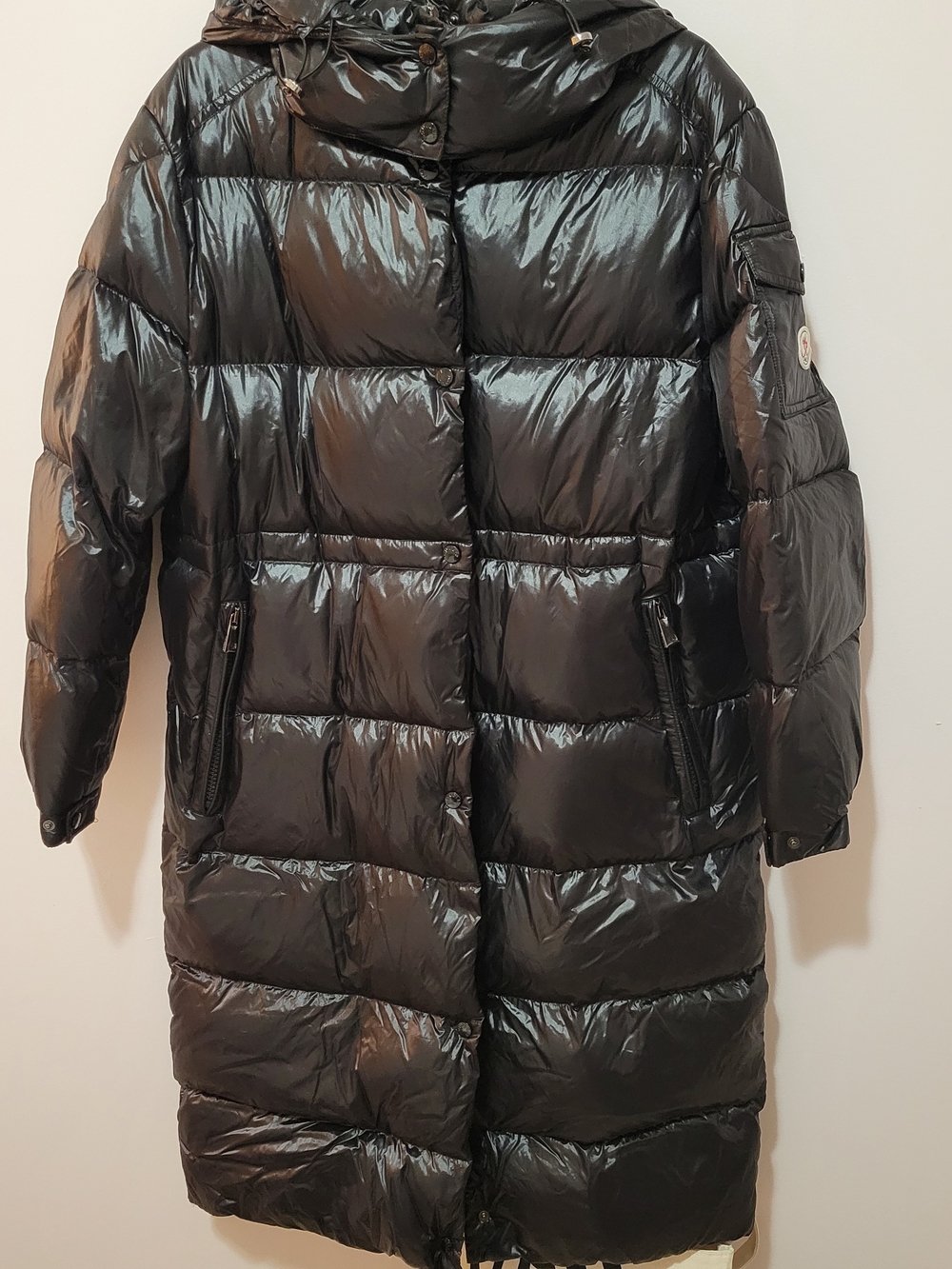 Moncler Black Long Puffer Coat with Hood